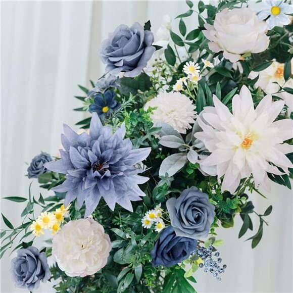 Artificial Flowers Rose Silk Flower Combo Dusty Blue Foam Roses Bulk Decor Set - Picture 4 of 6